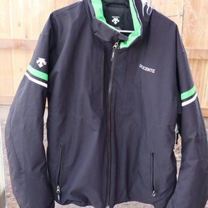 Men's DESCENTE Insulated Ski Jacket Full Zip Size Lg Green Accents Black